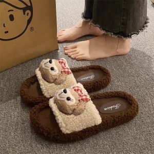 New 2025 Womens Indoor Home Comfortable Plush Slippers Anti-Slip Thick Bottom Cotton Shoes Korean Style Outdoor Wearable