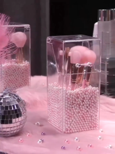 Acrylic Clear Makeup Brush Holder Stand Storage Tube Desktop Pen Organizer Storage Box Brush Pot with Lid