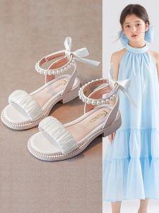 Princess Summer Sandals Soft Bottom Kids Shoes for Girls Childrens Footwear Fashionable Pearl Decorated Ultrafiber Leather