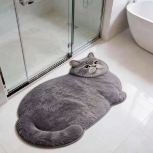 VIKAMA Special Pattern Tabby Cat Entry Rug Soft Anti-Slip Bathroom Floor Mat Shower Room Door Mat Home Decoration