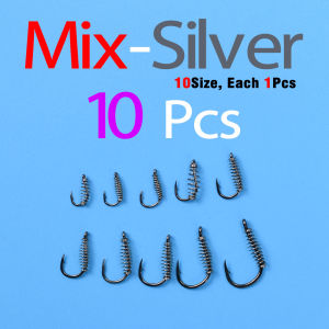 MNFT 10Pcs Carp Fishing Hook Spring Barbed Sea Fishing Hook Silver/Fluorescent Yellow Fishing Swivel Circle Carp Hook