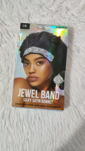 Donna Jewel Band Silky Satin Bonnet L–XL — Smooth Satin Hair Bonnet with Adjustable Tie & Sparkling Jewel Band