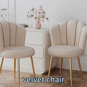 Modern Velvet Makeup Chair Luxury Dining Armchair Metal Legs High Resilience Sponge Home Office Hotel