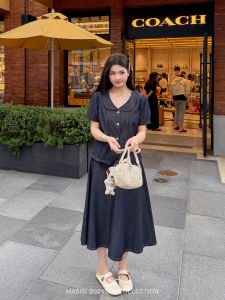 Plus Size Slimming Dress Doll Collar Jean Set 2 Pieces