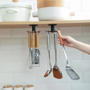 daily1PC Adhesive Under Cabinet Kitchen Utensil Hanger With 360 Rotation 6 Hooks For Home Kitchen Utensil StorageDaily products