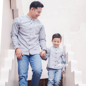 FADSAN EMRAN SERIES BAJU KEMEJA COUPLE ANAK USIA 1 HINGGA 12 TAHUN DAN AYAH GREY LENGAN PANJANG