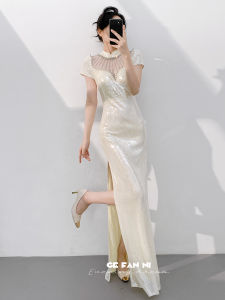 Champagne Color Elegant Chinese Style Cheongsam Evening Dress