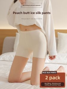 Ice Silk Seamless Safety Pants for Women Fashion Tape Non-Curling Summer Thin Panties Leggings Two-in-One Safety Shorts