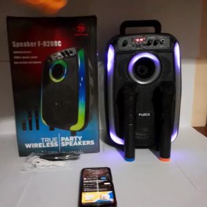 Speaker Bluetooth FLECO F-8208C 85 Inch Free 2 Mic Wireless + Remote - Speaker Karaoke Full Bass - Speaker Led Wireless / FLECO F-8208 C Free Mic Super Bass