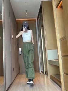 Plus Size S-4XL Women Korean Fashion High Waist Cargo Pants With Pockets American Retro Straight Trousers