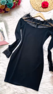 MYDU SHOP MS 1907 Đầm Dự Tiệc Tay Dài Phối Ren Thanh Lịch