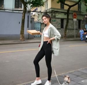 Spring Yoga Fitness Womens High-Waist Nine-Piece Naked Sensation Trousers Quick-Drying Slimming Butt-Lifting Outdoor Wear