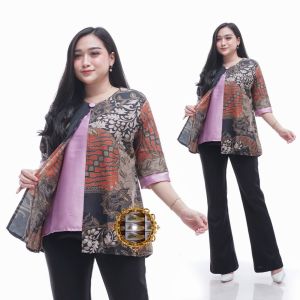 Blouse Atasan Batik Wanita Modern Kantoran Lengan 3/4 Bahan Katun Polimikro M L XL XXL Bisa Seragam