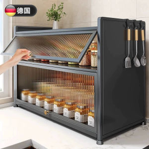 Kitchen Countertop Multi-Function Storage Rack Spice Oil Salt Vinegar Organizer Dust-Proof Metal Shelf for Cooking Utensils