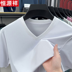Summer New Mens Ice Silk V-neck Short Sleeve T-shirt Thin Pure Color Fashionable Urban Loose Fit Casual Wear Daily Use