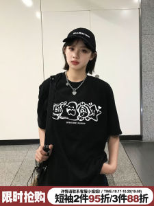 Áo Thun Nữ Tay Ngắn Màu Đen in Họa Tiết Hoạt Hình Ngọt Ngào Mát Mẻ Cotton Phong Cách Đường Phố Mùa Hè Thường Ngày