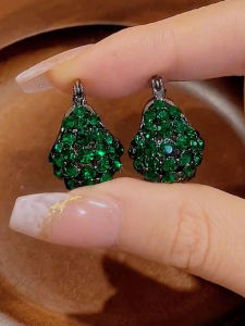 Elegant Green Crystal Stud Earrings Simple Luxurious Chic Fashion Accessories with Full Drill Earlapel for Women