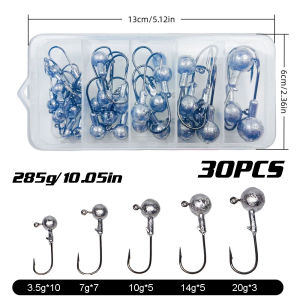 Limnoid Jig Head Hooks Kit 30pcs High Carbon Steel Sharp Hooks With Lead Ball Head For Saltwater Freshwater Soft Lure Fishing