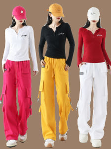 Bộ Đồ Tập Luyện Khiêu Vũ Vuông Tay Dài Thời Trang Nữ Quần Dài Thường Ngày Cotton Rộng Rãi Cạp Cao Tập Luyện Khiêu Vũ Khiêu Vũ