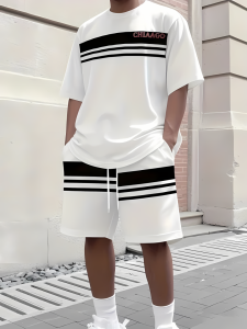 2025 summer new mens casual sports short sleeved shorts 3D printed mens T-shirt shorts set