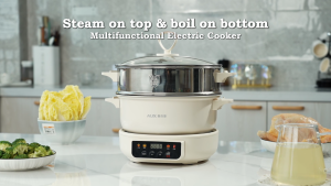 5L Multifunctional Electric Hot Pot Cooker Electric Steamer Pot With 304 Stainless Steel SteamerNon-stick Liner24h ReservationAuto/Manual Keep Warm 1500W Electric Pan