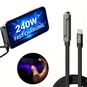 240W Phone Holder Data Cable 2-in-1 Foldable Holder Type-C to Type-C Supported Data Synchronization Game Portable Charging Cable