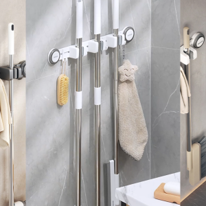 ECOCO Suction Mop Holder - Penjepit Sapu & Pel Tempel Gantungan Mop Vakum Holder Sapu Multifungsi Klip Mop Tempel Rak Gantung Alat Kebersihan Gantungan Tempel Jepit Mop Tempel