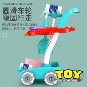 Kids Cleaning Brush Tools Toys Trolley Set With LED Vacuum Robot Mop Cleaner Toy For Pretend Play Duster Broom Penyapu