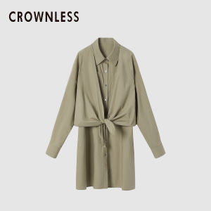 Crownless Silk Cotton Sleeveless Midi Dress True Two-Piece Anti-Wrinkle Minimalist Commute Style Gathered Waist Long Sleeve