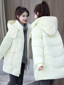Winter New plus Size Loose Womens down Cotton Jacket Mid-Length Coat Detachable Hat Warm Thickened Korean Style Zipper Closure