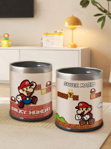 Mario Cartoon Trash Can 10L Capacity round Bucket Shape Household Use Living Room Kitchen Bathroom Universal High End Cute