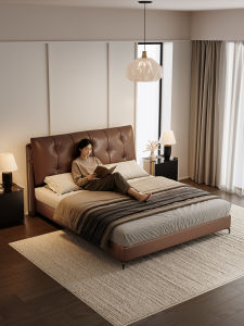 Luxury Modern Full-size Leather Bed 180cm