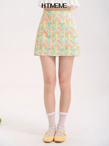 กระโปรงสั้นทรงเอเอวสูงลายดอกไม้ กระโปรงสั้นผู้หญิง ทรงเอ กระโปรงสั้นฤดูร้อน ทรงเข้ารูป ความยาวปกติ ผลิตจากผ้าผสมโพลีเอสเตอร์
