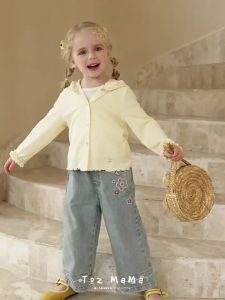 toz mama | Floral Embroidery Childrens Jeans Trousers Spring