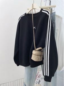 Embroidered Oversized round Neck American Retro Fleece Womens Sweatshirt Loose Trendy Outerwear Casual Comfortable Jacket