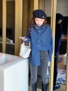 ⚡Port⚡ blouses women new style 2025 Versatile Denim Shirt Women Design Sense Single Breasted Denim Jacket Loose Retro Shirt