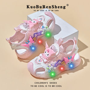 KUOBURENSHENG | Summer Girls Rotating Buckle Anti-slip Sole Light-up Sandals