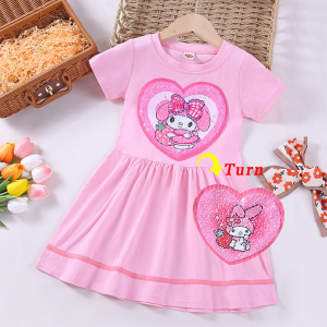 2-8 Yrs Gaun Cinta Kuromi Katun Anak Perempuan Pakaian Payet Musim Panas Putri Anak Melody
