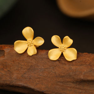 Foxanry Flower Geometric Stud Earrings For Women Girls Minimalist Ethnic Fashion Elegant Prevent Allergy Birthday Jewelry Gifts