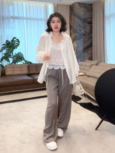Lvyang Private Collection Chiffon Sun Protection Shirt French Style Lotus Leaf Collar Blouse Beige Color Commute Loose Fit Long Sleeve