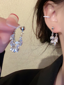Qingguo Girl Ice Transparent Zirconia Leaf Earrings for Women Unique Design High-End Tassel Ear Studs Alloy Silver Gold Plated