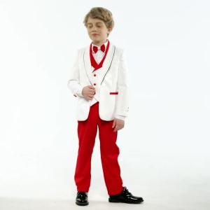 Trendy Suit Set for Kids 3-14 Yrs 4-Piece Boys Formal Suits Set Including Jacket Pants Vest & Bowtie Wedding Guest Tuxedo