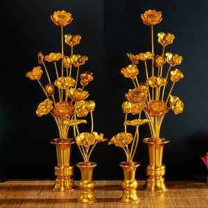 Gold-Plated Aluminum Alloy Artificial Lotus Flower for Buddha Altar Decorative Vase Festival Supplies Home Decor