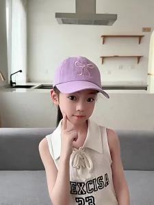 Children Empty Top Hat Sport Bow Embroidered Pattern Anti UV Baseball Cap Fashion High Ponytail Sunshade Hiking Travel Sun Visor