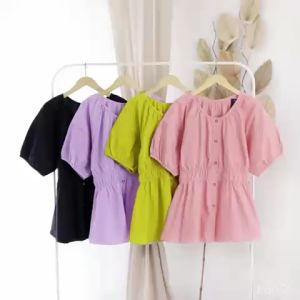 NANDO ATASAN BLOUSE WANITA KOREA MANIS SIMPLE POLOS PINGGANG KARET KATUN POPLIN PREMIUM HQ