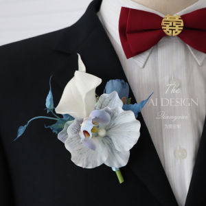 Blue Butterfly Orchid Wedding Boutonniere for Groomsmen And Bridesmaids Mother of the Bride And Groom Lapel Pin Wedding Flower Accessories