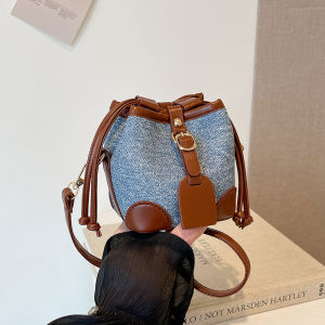 Trendy Mini Bucket Bag Drawstring Color Block Shoulder Crossbody Bag Casual Chic Pure Color New 2026 Fashion Handbag