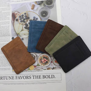Mini Ultra-Thin Retro Mad Horse Leather One-Piece Card Holder Wallet Mens Card Bag Multi-Card Slot Vintage Style Wallet
