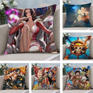 Bandai | One Piece Straw Hat Pirates Anime Plush Pillow Cover Soft Short Plush Cushion Cover For Sofa Bedroom Home Decor Gift Decoration