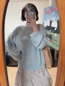 YUFUQING | Loose Fit Round Neck Long Sleeve Blue Knitwear Korean Style Lazy Fashion Early Autumn New Arrival Womens Top Trendy Style